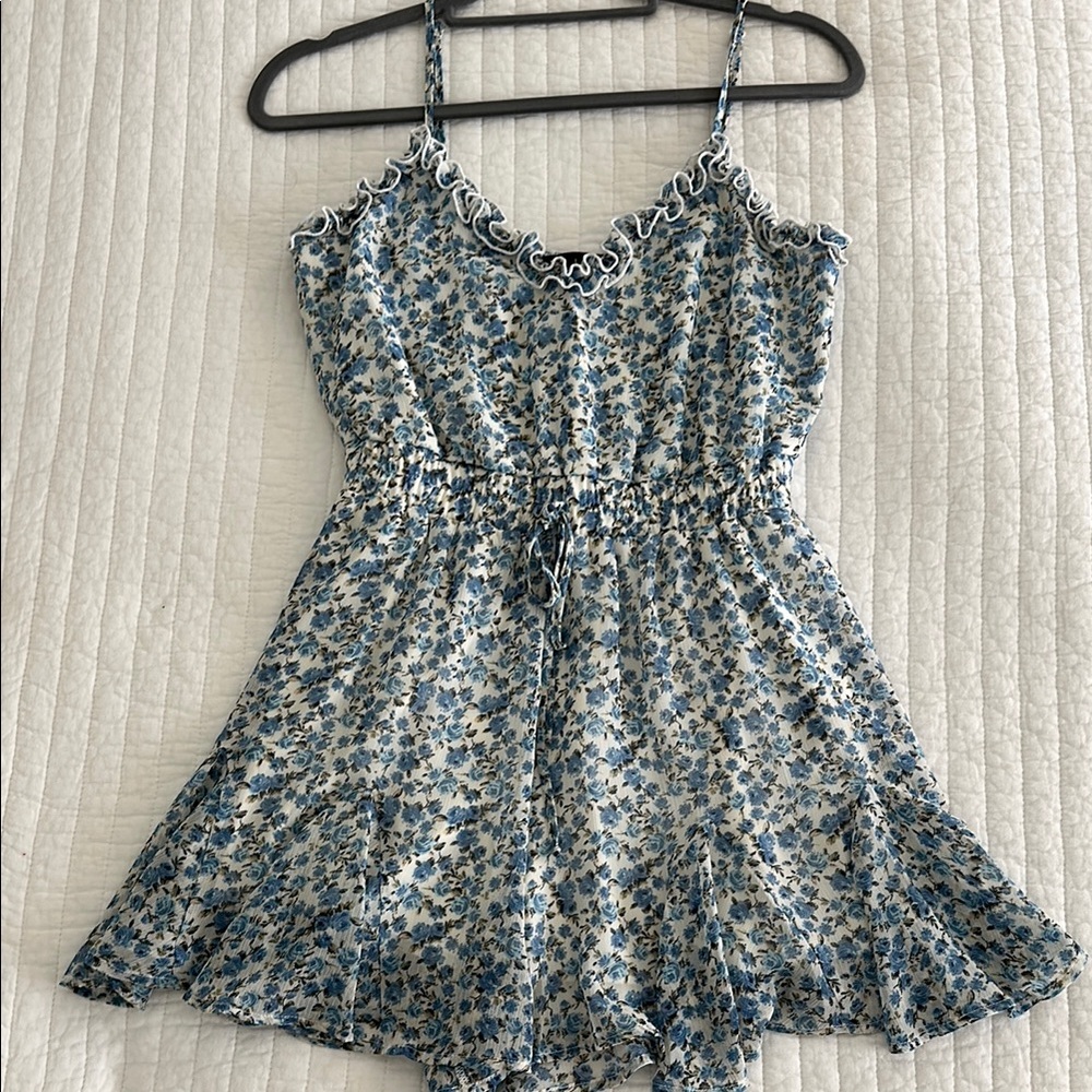 Floral Blue and White Romper